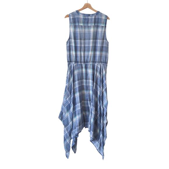 Tommy Hilfiger Plaid Sleeveless Shirt Dress 14 Blue Checker Midi Handkerchief - Picture 6 of 11